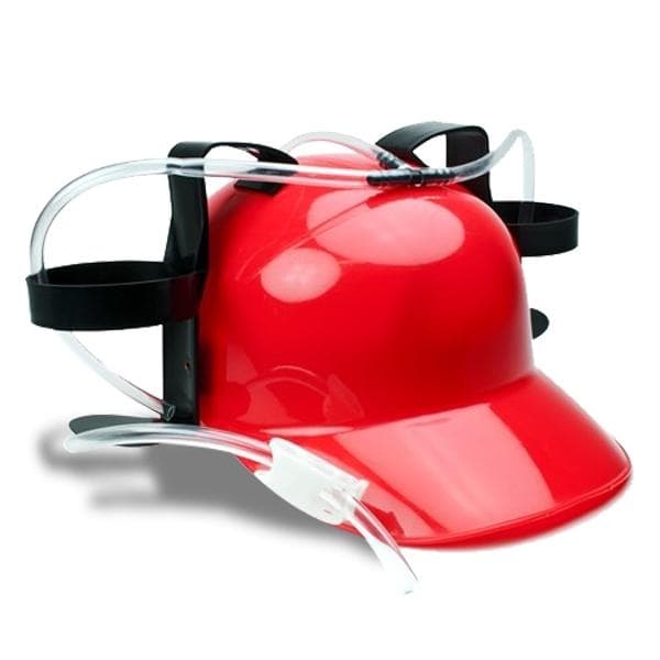 Drinking helmet with straw and double drink bottle holder red