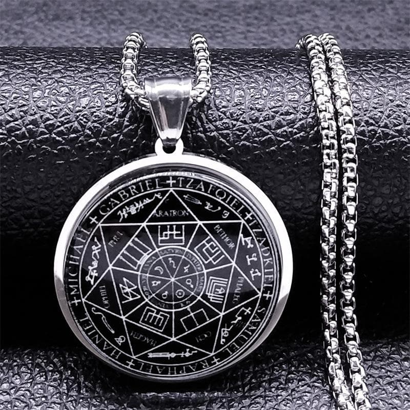 Seven Angels Medal of Solomon Talisman Stainless Steel Glass Necklace Personalized Pendant Necklace gold