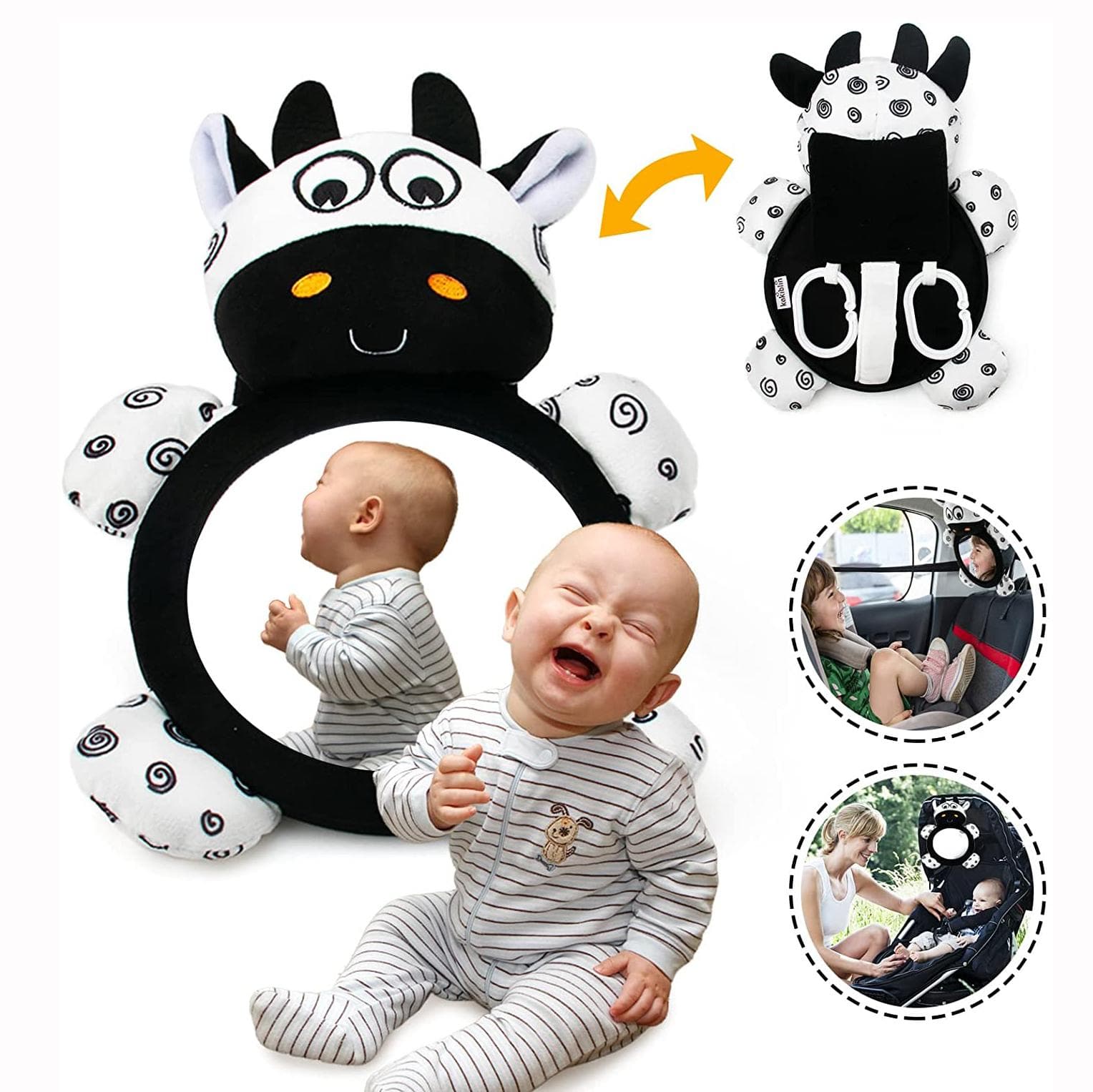 Baby Mirror for Car, Multi-Function Mirror Toys High Contrast Black and White, Cute Mirror Easy to Install, Baby Infant Boy Girl Toy & Gifts Non-Toxic