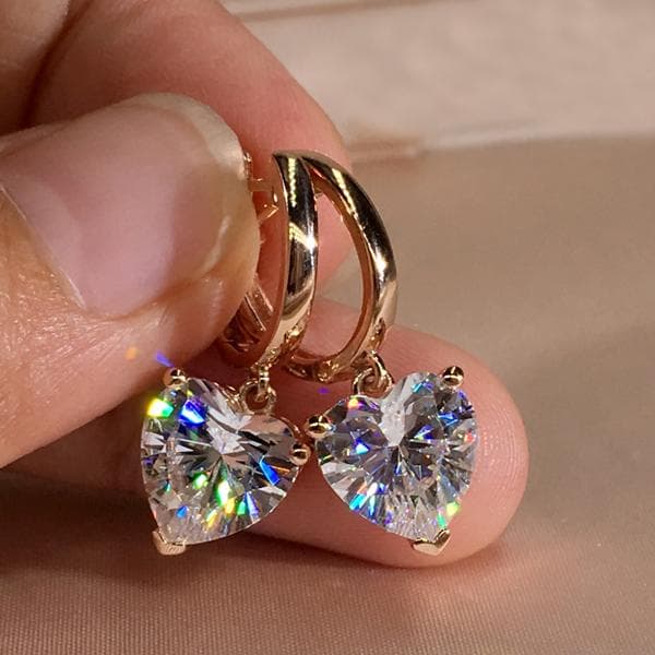 Exquisite Fashion Heart Love Cubic Zirconia Earrings Lovely Rose Gold Color Dangle Earring for Women rose gold