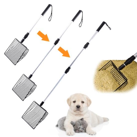 Metal Cat Litter Scoop Reusable Heavy Duty Sifting Shovel with Detachable Adjustable Long Handle for Chicken Coop Dogs black