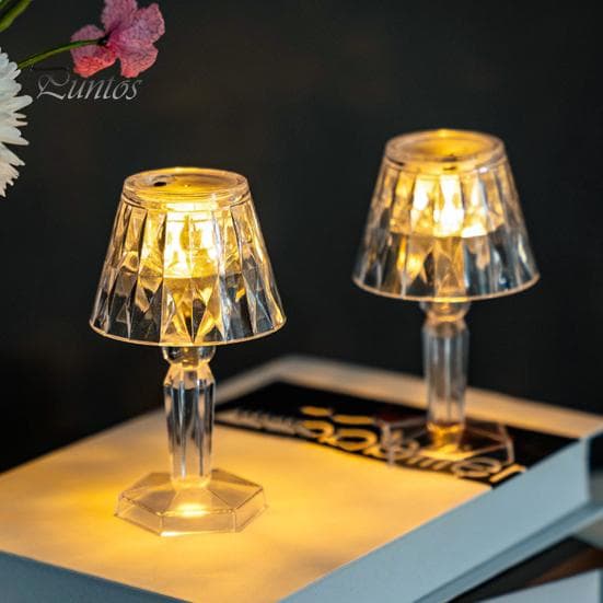 Night Light 3-colors Energy-Saving Battery Powered Faux Crystal Desk Lamp LED Bedside Light Party Ornament warm white