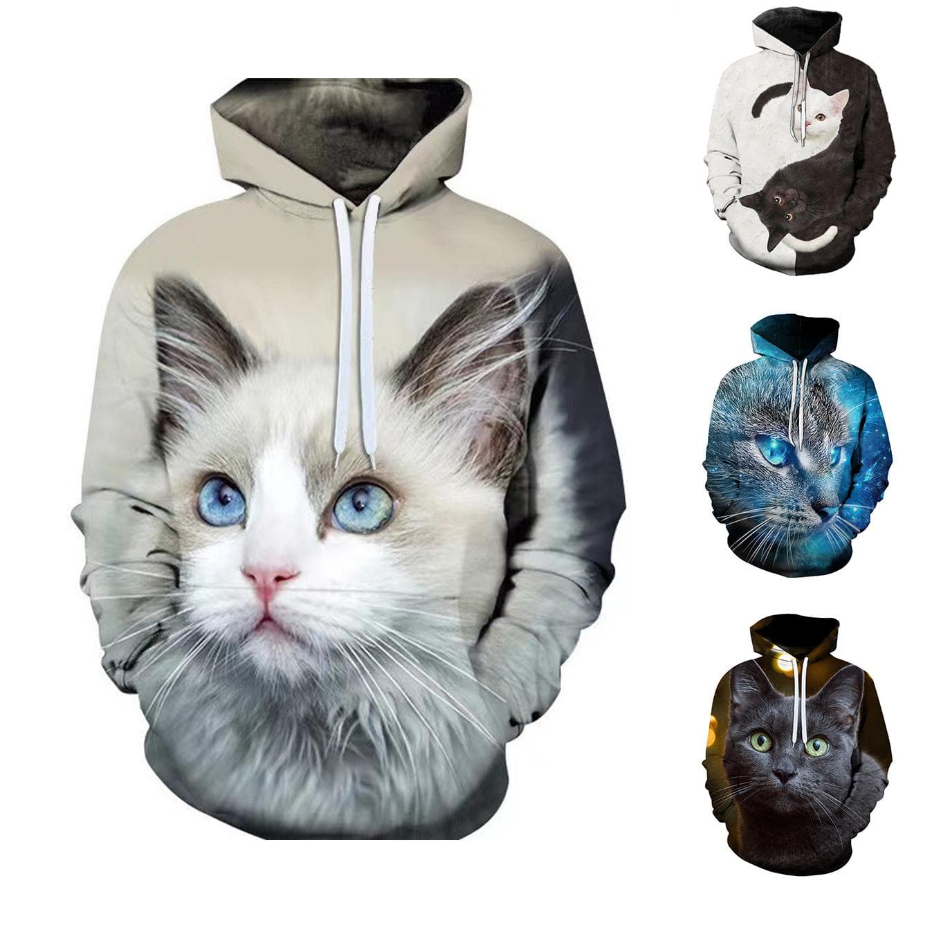 Cat Pullover Outerwear Women Men's 3D Digital Printing Couple Hoodie Animal Long Sleeve Hooded Sweatshirt Loose Pocket Casual Pullovers cm