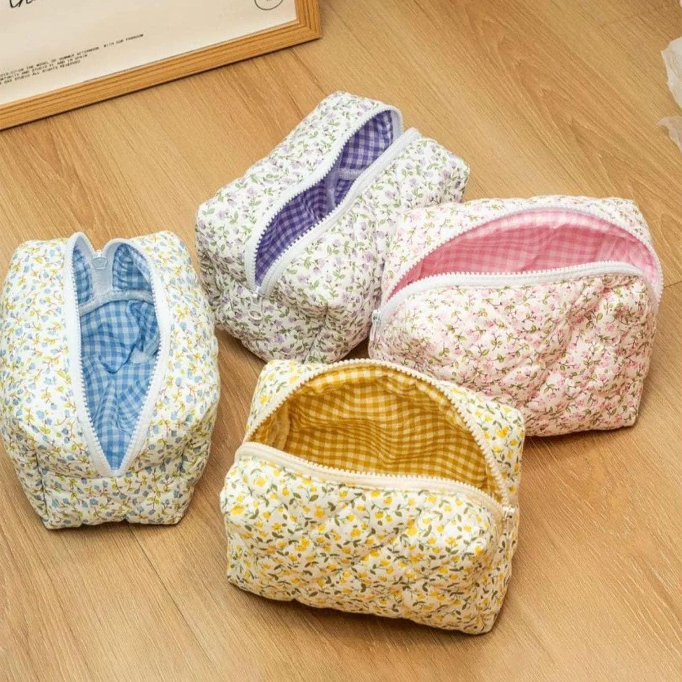 Organizer αποθήκευσης Floral Puffy καπιτονέ τσάντα μακιγιάζ Flower printed cosmetic pouch Μεγάλη τσάντα