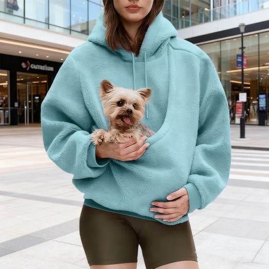 Pet Sling Hoodie Long Sleeve Fleece Kangaroo Pouch Sweatshirt for Cats Dogs Oversized Pullover Pet Carrier Tops for Autumn Winter khaki