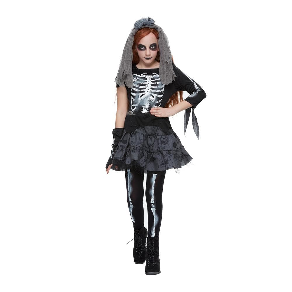 Girl Skeleton Zombie Bride Costumes Halloween Cosplay Fancy Party Dress cm