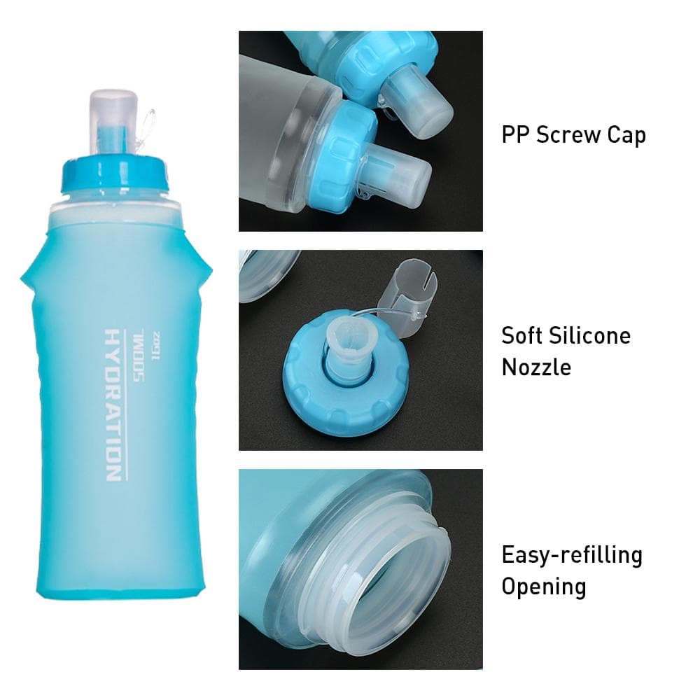 2pcs 500ml TPU Soft Flask Collapsible Sports Water Bottle for Hydration Pack for Running Hiking blue