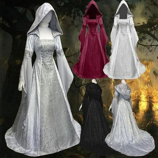 Medieval Retro Women's Cosplay Corset Wedding Dress with Hood - 4 Colors cm pink