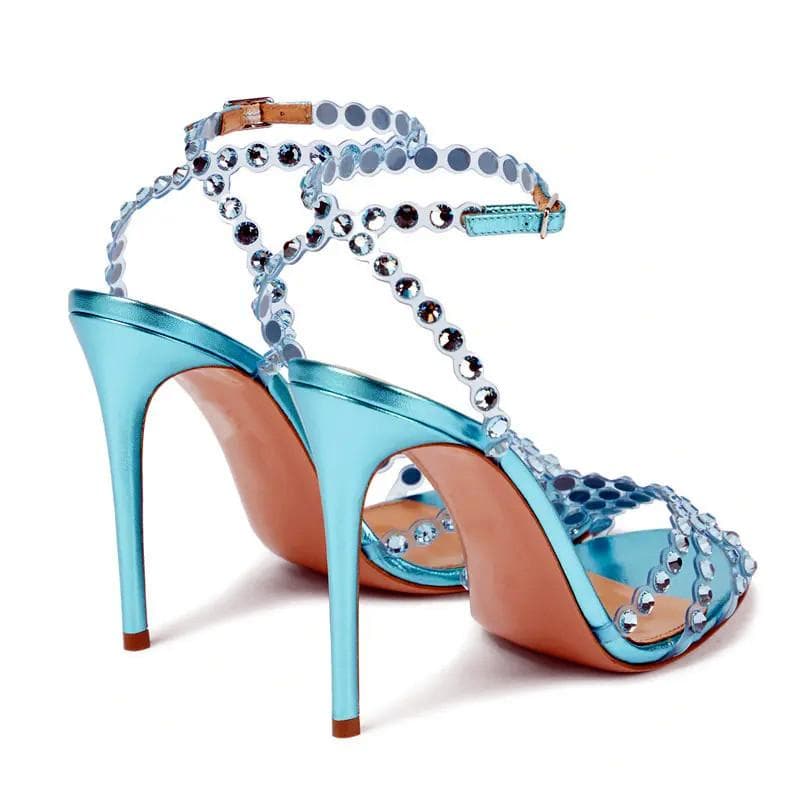 Luxury Rhinestones Sequined Women Sandals Sexy Narrow band Thin High heels Gladiator Sandals Fashion Summer Party Wedding Shoes cm sky blue