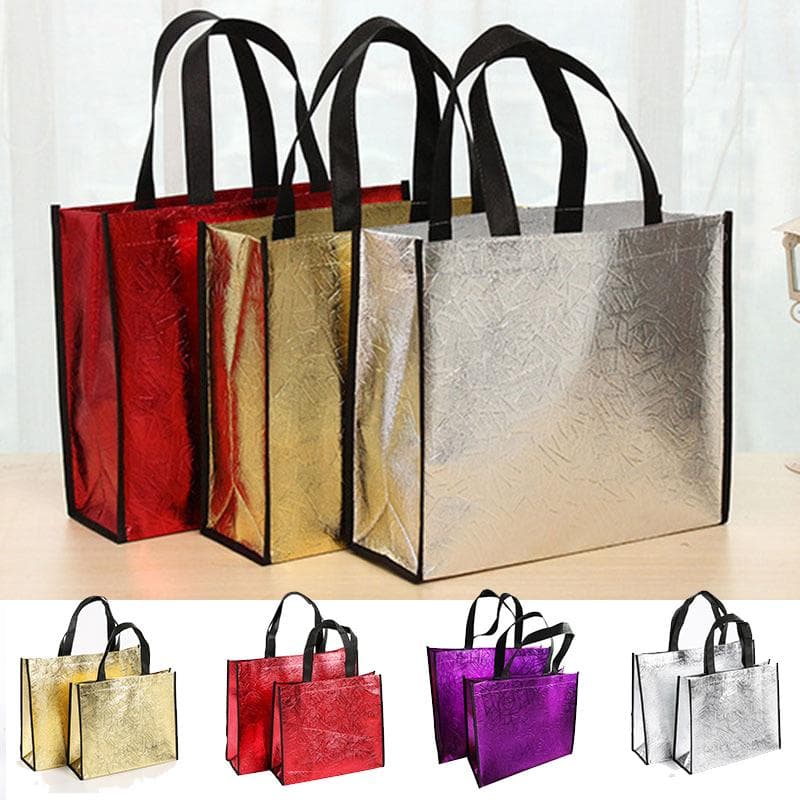 1PC Large Capacity Non-Woven Grocery Bag Fabric Shopping Bag Laser Reusable Foldable Eco Bag Tote gold
