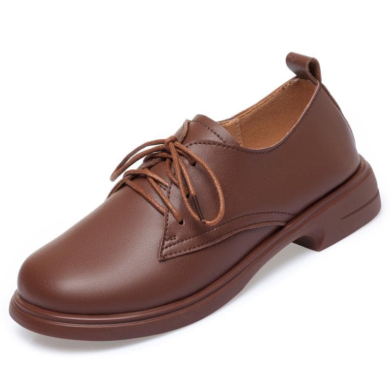 Women Shoes Genuine Leather Spring Thick Heel British Style Ladies' Shoes Round Toe Lace-up Work Shoes for Women cm