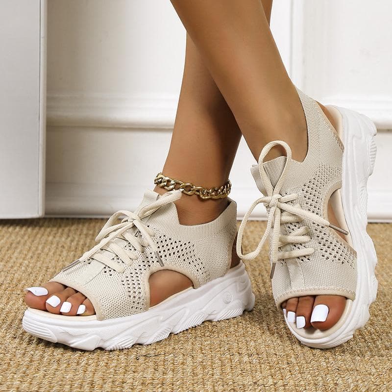 2024 Summer Women Sandals Mesh Casual Shoes White Thick-Soled Lace-Up Sandalias Open Toe Beach Shoes for Women cm white