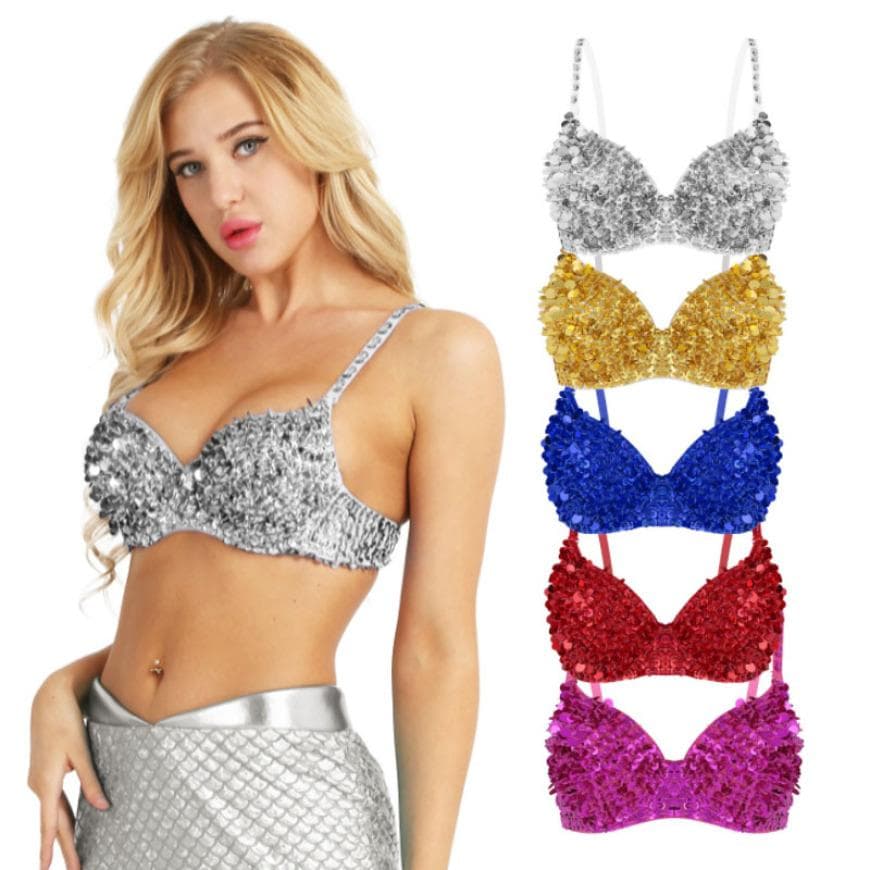 Women's Sparkle Glitter Bra Top Rave Dance Belly Dancing Crop Tops Costume Clubwear cm red