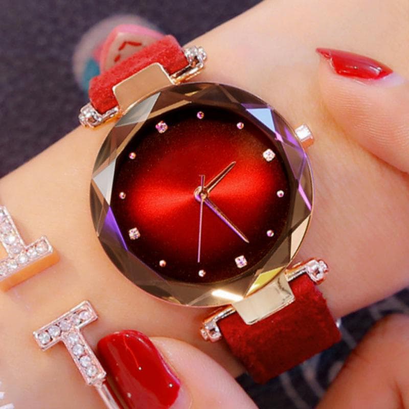 Womens Luxury Crystal  Watches Relojes Elegant Women Quartz Wristwatch Pu Leather Watch Gifts blue