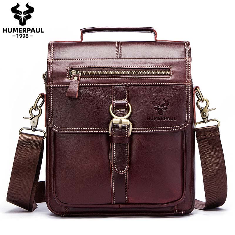 HUMERPAUL Famous brand Genuine Leather Shoulder Bag Men Messenger Bags Handbag Busines Bolsas Travel Brand Crossbody Bag coffee