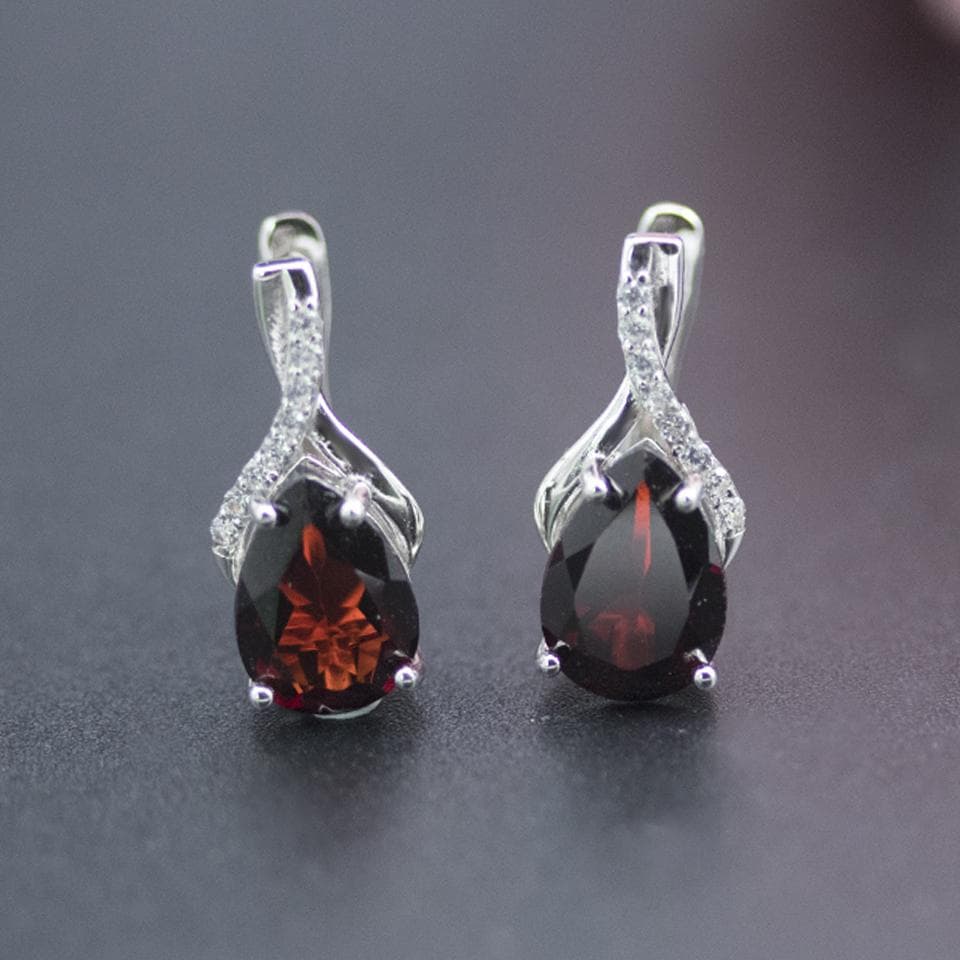 100% Natural Garnet Stud Clasp Earrings 925 Sterling Silver Pear 9*7mm Gemstone Jewelry for Women Wife Girl Gift red