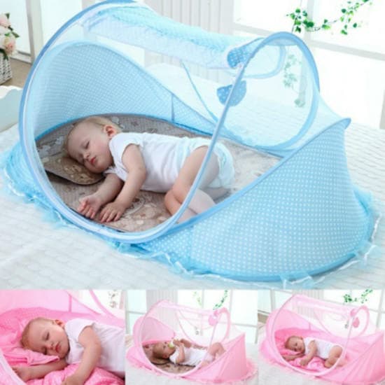 Spring Winter 0-3 Years Baby Bed Portable Foldable Baby Crib With Netting Newborn Travel Sleep Bed blue