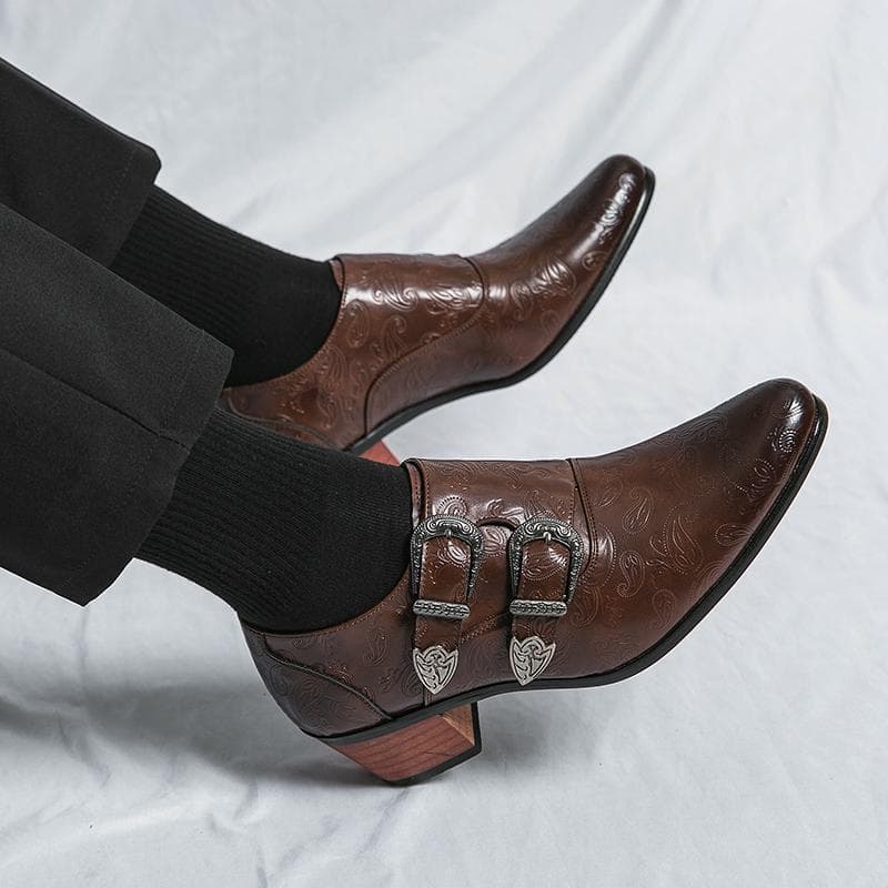 High Heels Mens Shoes Casual 2024 Leather Monk Strap Shoes All-match Men's Coiffeur Shoes New Mens Slip on Shoes Mens Loafers cm brown