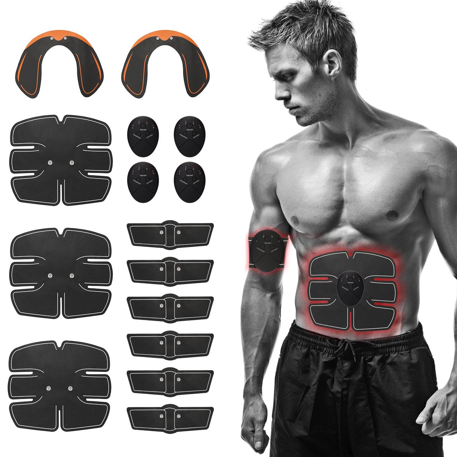 15pcs EMS Ultimate Muscle Stimulator Training Gear Hip Trainer Set Fitness Equipment Fit Full Body black