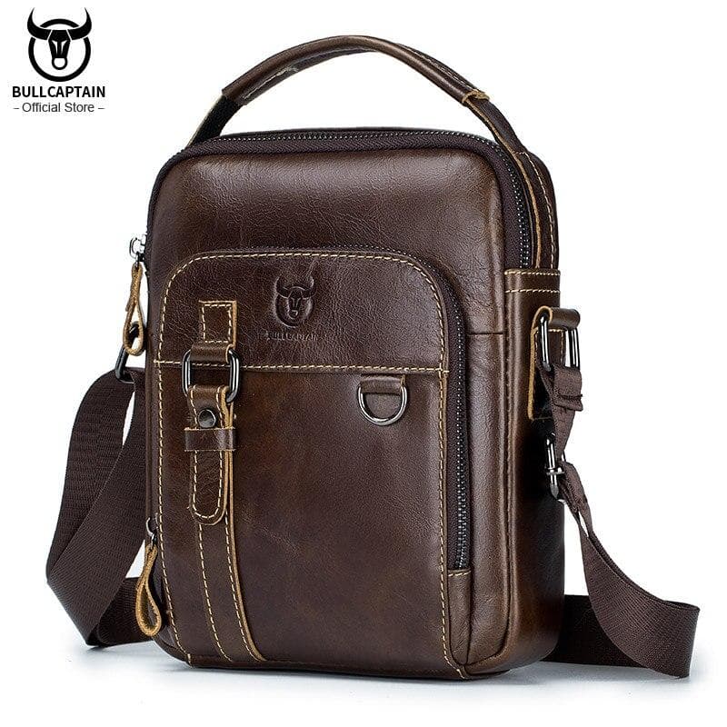 BULLCAPTAIN Fashion Men's Shoulder Bag Leather Messenger Bags Male Bolsos Crossbody Bags Quality Man's Handbag Travel for Ipad coffee