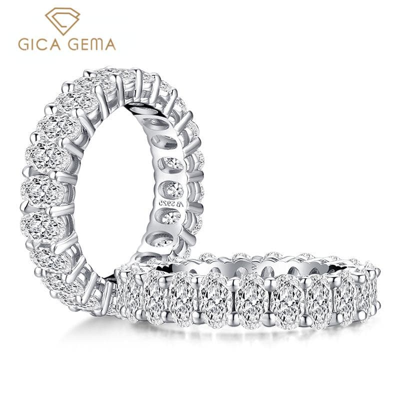 Gica Gema 100% 925 Sterling Silver 4*6mm Oval Cut Full Eternity Ring For Women Sparking High Carbon Diamond Wedding Fine Jewelry