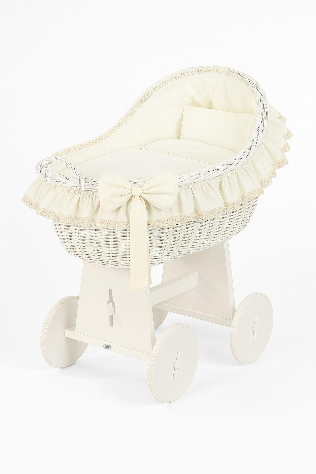 Carina Wicker Moses Basket With Wicker Shed, White + Cream Bedding