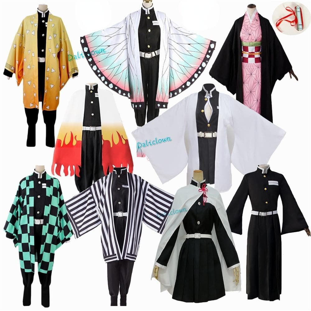 Anime Demon Slayer: Kimetsu No Yaiba Zenitsu Giyu Tanjirou Kamado Nezuko Cosplay Women Kids Men Kimono Uniform Cosplay Costume cm
