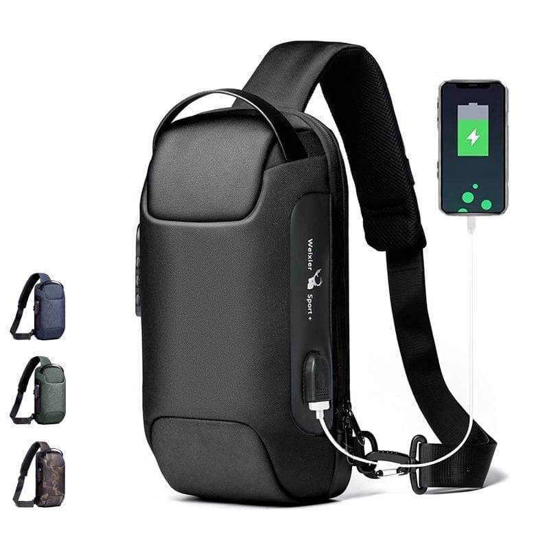 Men's Waterproof Oxford Crossbody Bag Anti Theft Sling Bag Multifunction Chest Bags Travel Shoulder Bag with USB Charging Port black