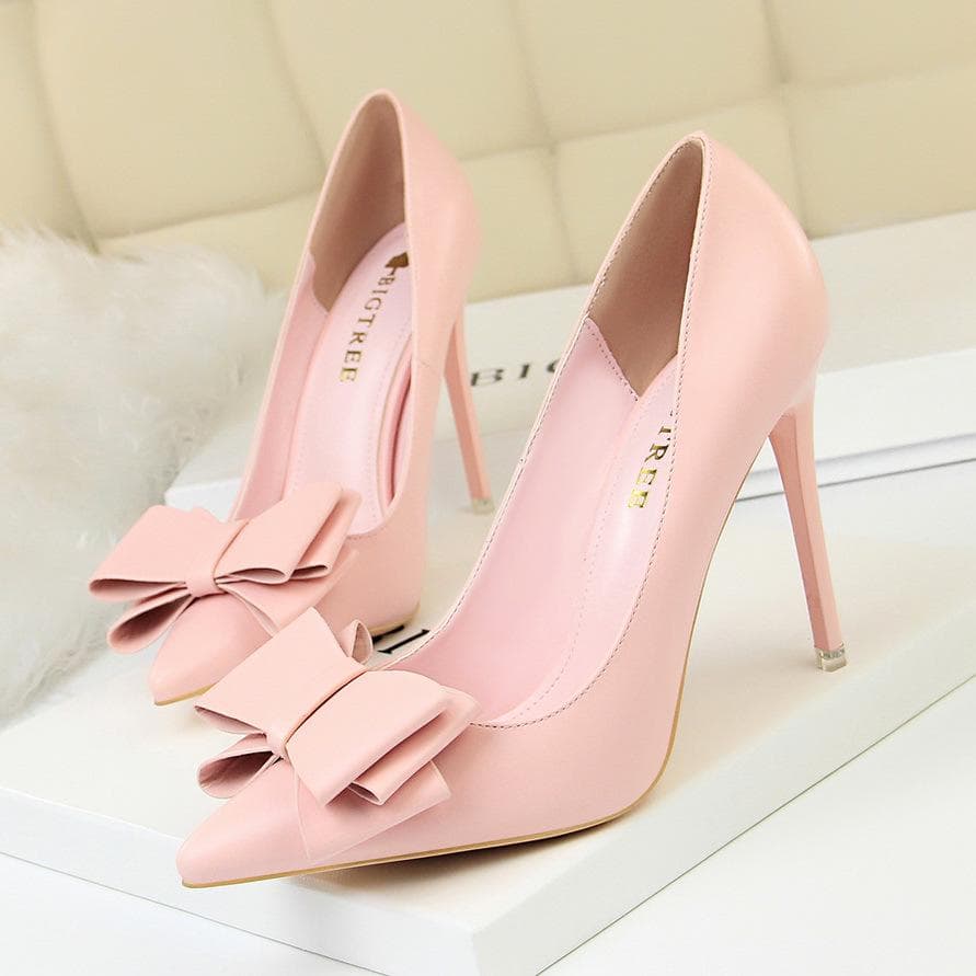 BIGTREE Fashion Sweet High Heeled Shoes Thin Heel 10.5CM High Heeled Thin Shallow Mouth Pointed Bow Single Shoes cm blue