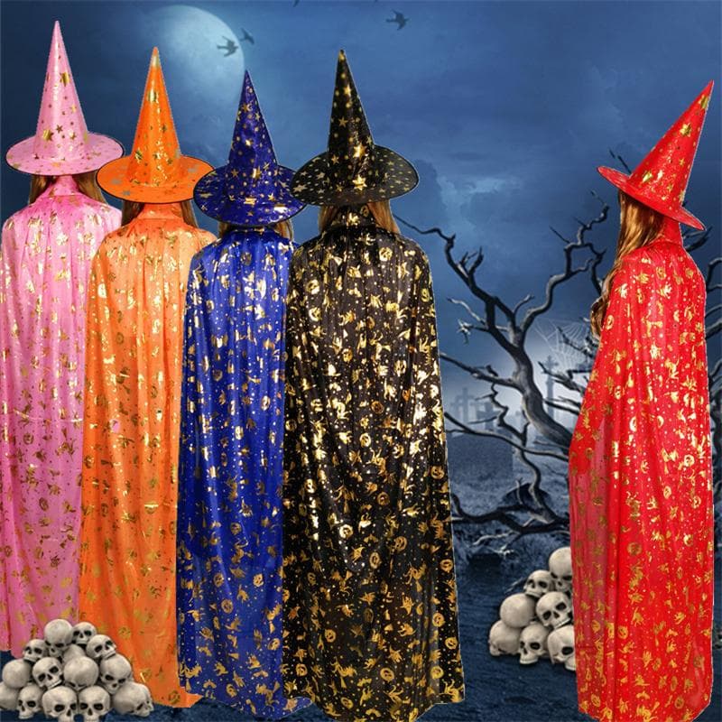 Halloween Cloak Witch Wizard Pumpkin Cloak Children Adult Golden Bronzing Cloak 80cm pink