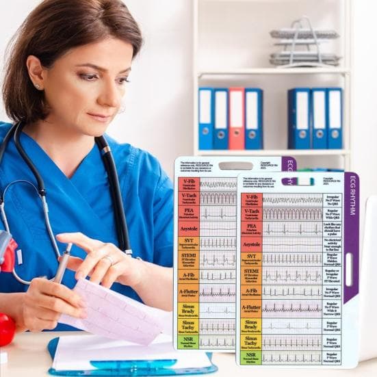 Yousheng 1/2Pcs EKG Rhythm Pocket Card Double Sided EKG Rhythm Interpretation Reference Card Portable Electrocardiogram Rhythm Badge Card Nurses EKG