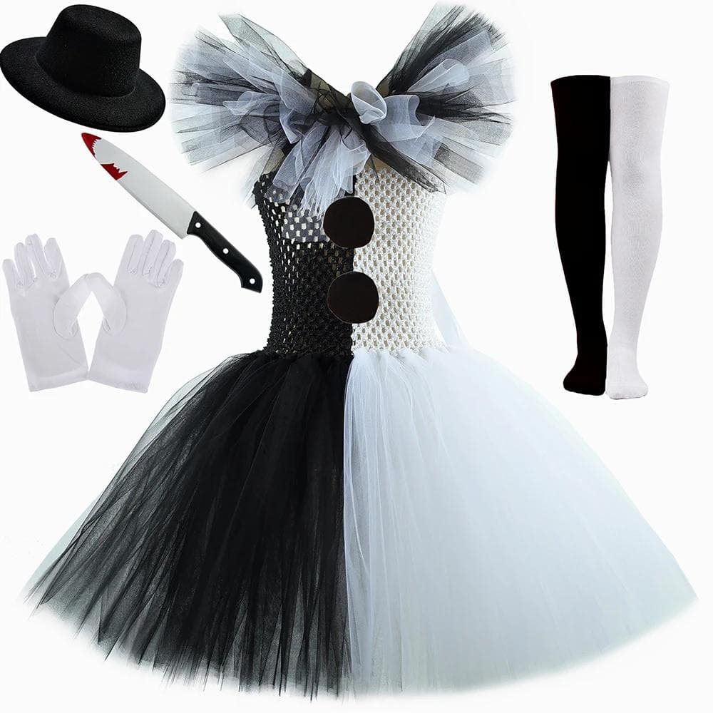 Terrifier Art The Clown Costume Girl Black White Fancy Tutu Dress Horror Joker Dress for Kids Halloween Carnival Party Costumes cm