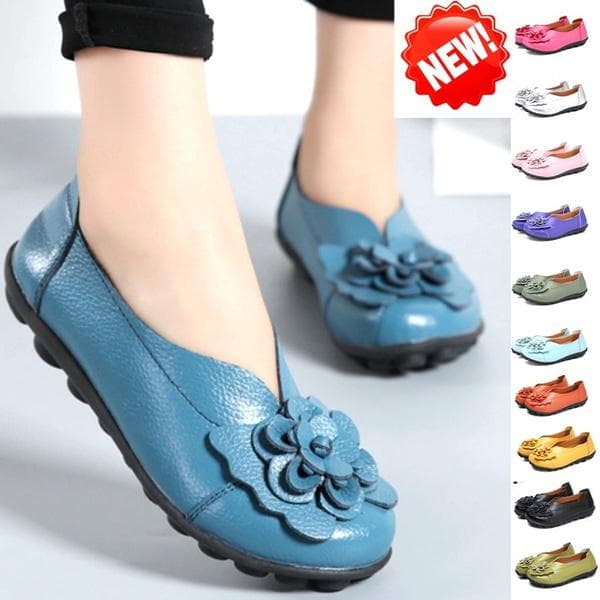 Women's Fashion Genuine Leather Flowers Style Flats Slip on Single Shoes Summer Breathable Casual Shoes Femmes Mocassins Chaussures Pantoufles cm purp