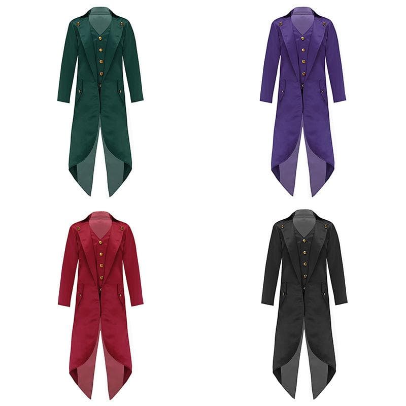 Kids Boys Girls Medieval Steampunk Costume Halloween Tailcoat Jacket Victorian Fake Two Piece Coat cm purple