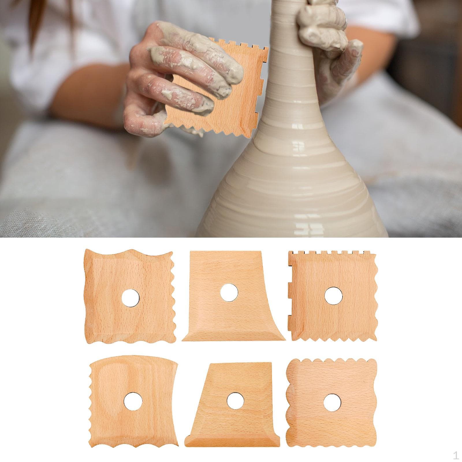 6Pcs Pottery Tools Clay Ribs Engraving Modeling Durable Wooden Foot Shaper for