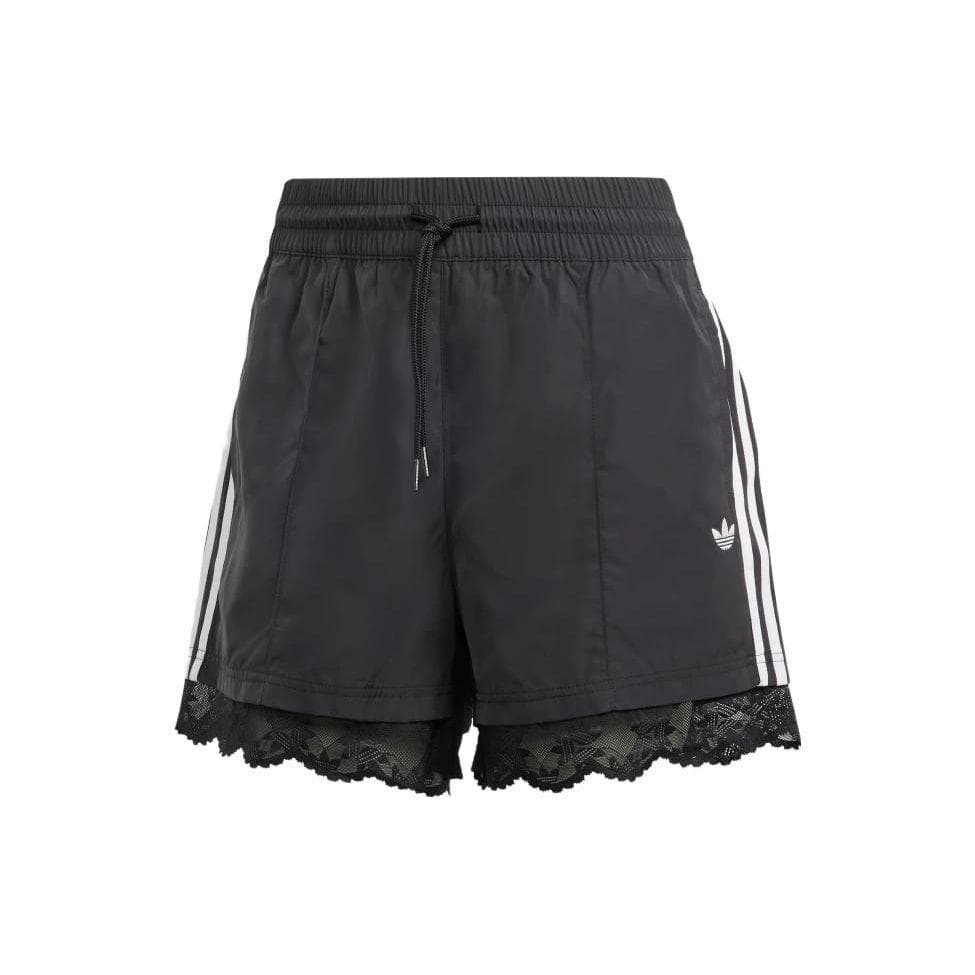 Adidas Originals Lace Trim 3-Stripes Shorts With Drawstring Women Bottoms Black II5605 cm