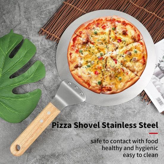 Stainless Steel Pizza Shovel Large Round Paddle Kitchen Oven Pizza Spatula Wide Surface Safe Baking Tools for Home Restaurant Bakery
