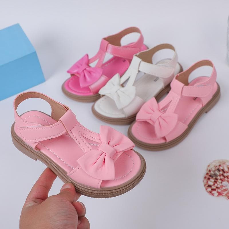 Kids Fashion Girls Sandals 2023 New Bow Versatile Open-toe Breatheable Simple Platform Casual Shoes Hook & Loop Princess Shoes cm white
