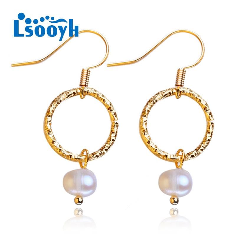 LSOOYH Natural Freshwater Pearl Earrings Fashion Party Long Earrings For Women Pearl Jewelry gold