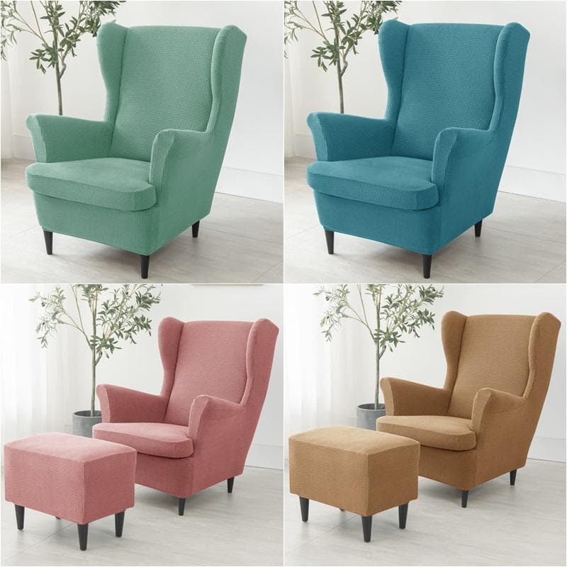 Stretch Wing Chair Cover Polar Fleece Wingback Sofa Covers Elastic Spandex Armchair Cover With Cushion Cover Furniture Protector