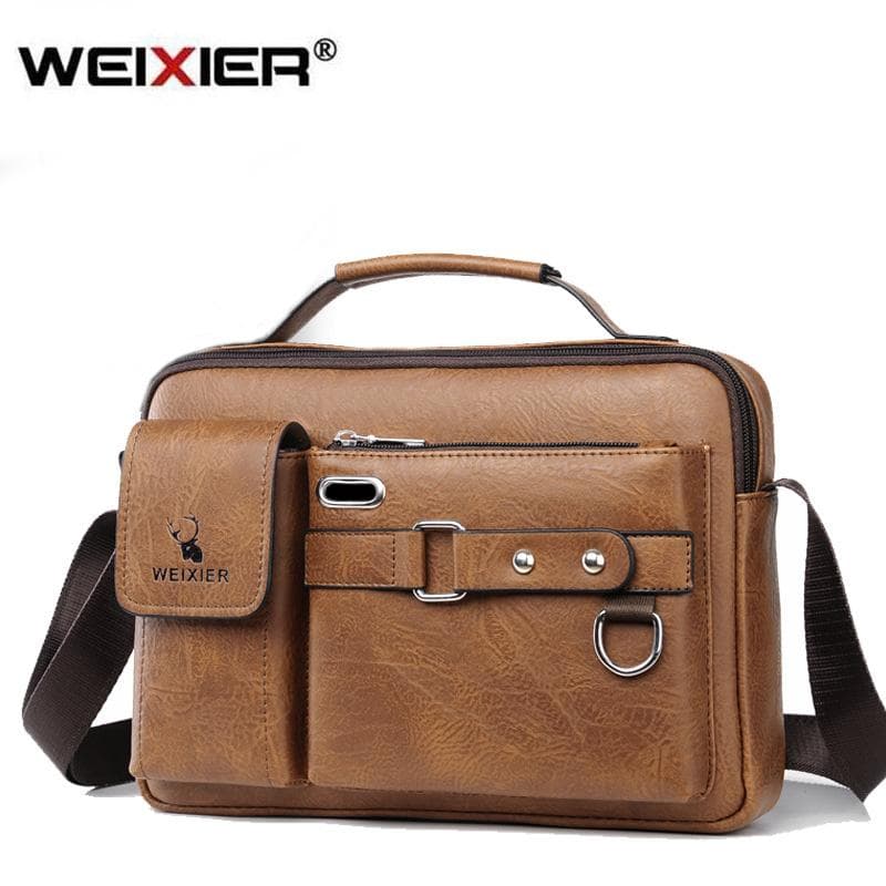 WEIXIER Brand Men's Shoulder Bag Portable PU Leather Handbag Men's Business Shoulder Messenger Bag Briefcase Crossbody Bags coffee