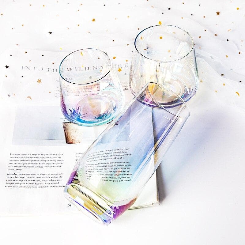 Transparent Rainbow Glass Cup Lead-free Crystal Cup Juice Milk Coffee Tea Cup Creative Wine Glass Drink Cup Heat-Resistant Mug multicolour