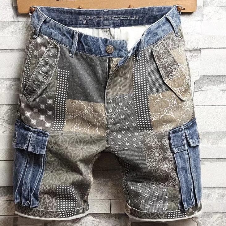 Men's Summer Printed Shorts Casual Breathable Shorts Denim Shorts Straight Slim Denim Shorts cm