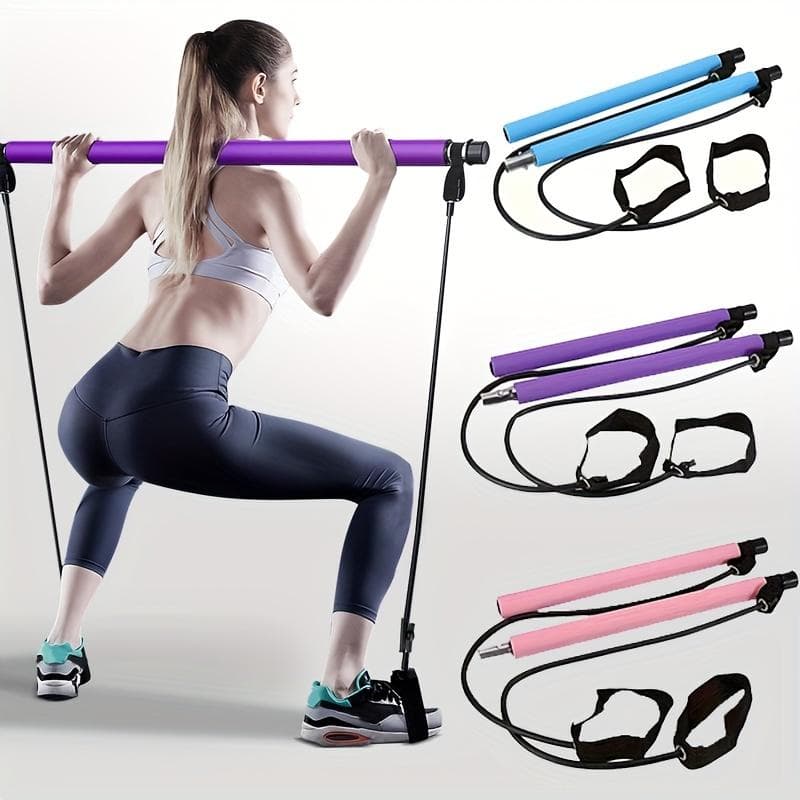 1pc Pilates Bar Kit With Resistance Bands, Stainless Steel Exercise Stick, For Women & Men, Home Gym Workouts Squat Yoga Pilates & Body Shaping black