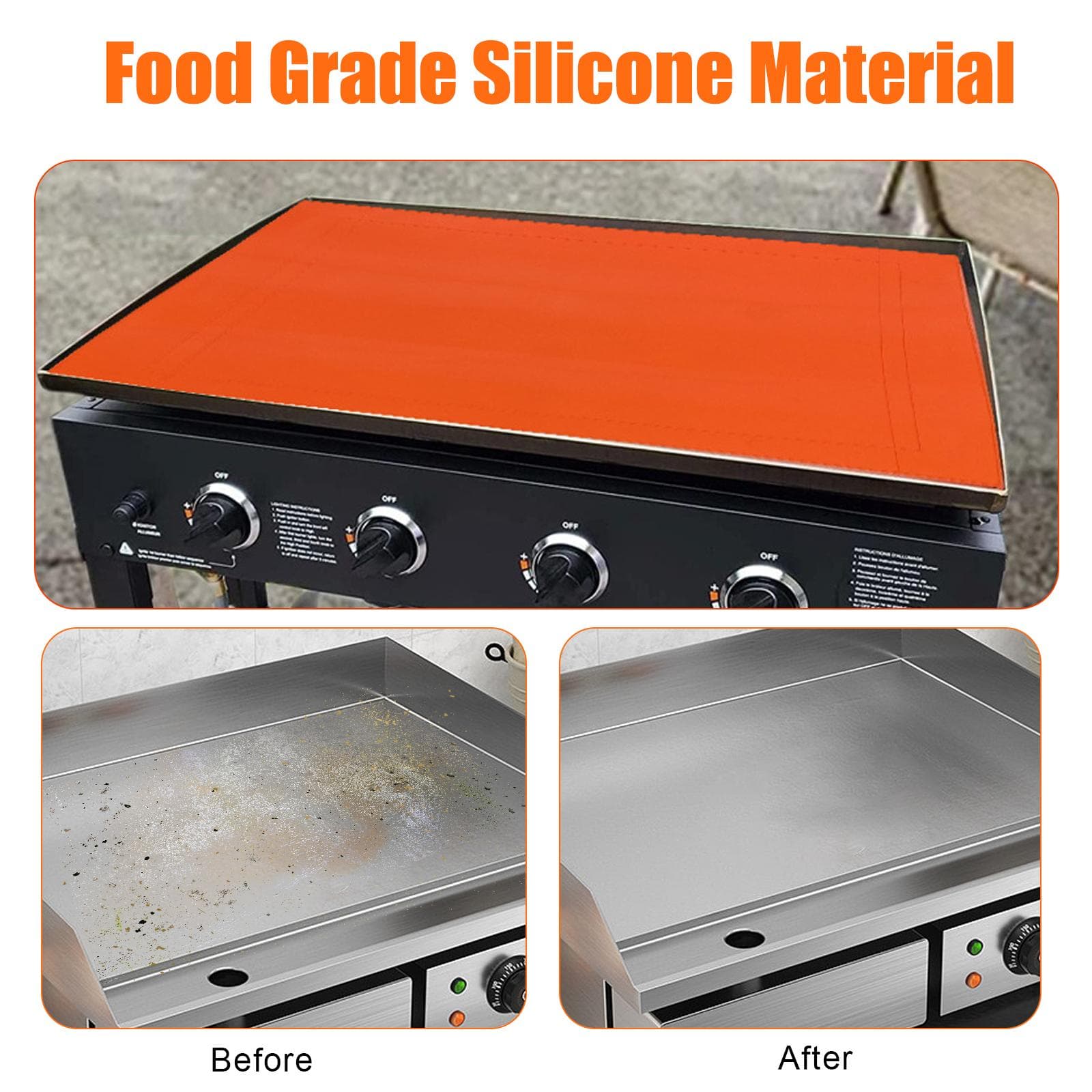 36 Inches Griddle Mat Compatible with Blackstone Griddle Accessories Food Grade Silicone Heavy Duty orange