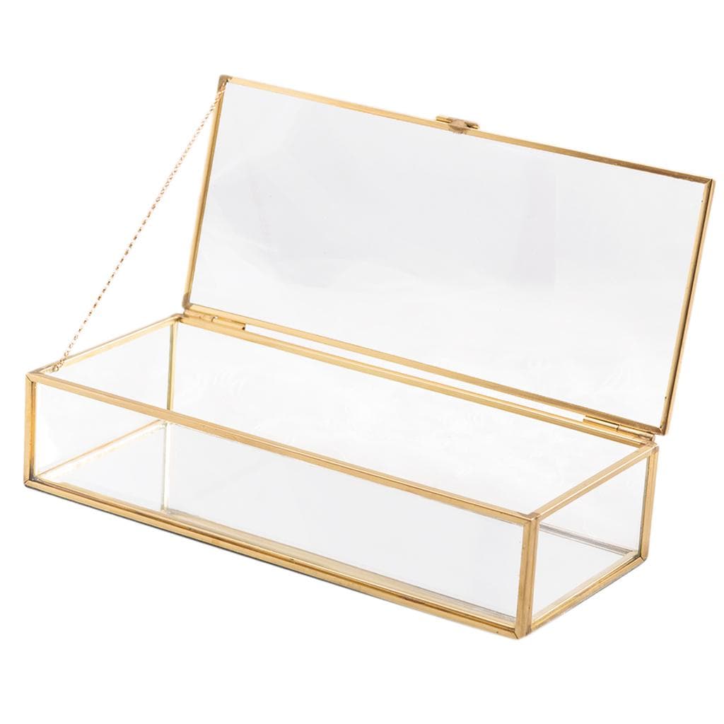 Nordic Retro Golden Trim Geometry Jewelry Trinket Glass Box Case with Cover copper