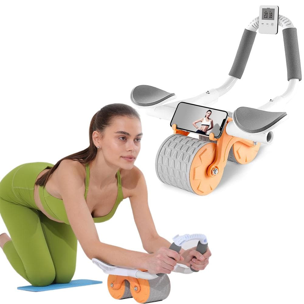 Ab Roller Wheel with Timer & Knee Mat,Automatic Rebound Abdominal Wheel with Elbow Support Ab Workout Equipment orange