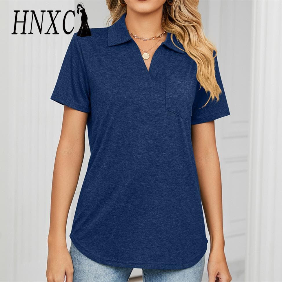 HNXC Women's Fashion Casual Summer Solid Color Print Short Sleeve POLO-Neck Blouses & Shirts cm light green