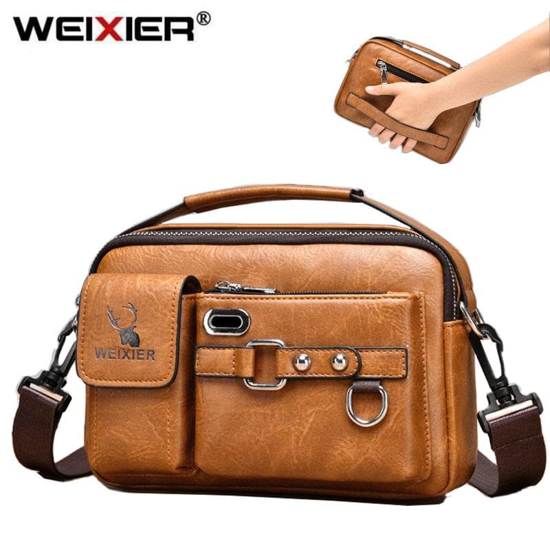 WEIXIER Messenger Bag Men Pu Leather Handbag Male Travel Pad Shoulder Bag for Men Office Briefcase Totes coffee