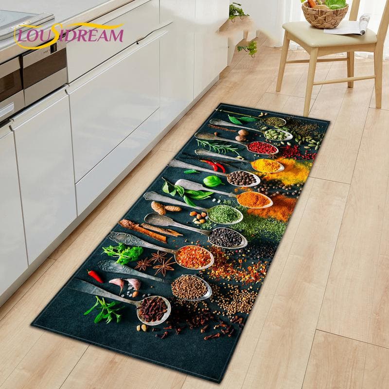 Kitchen Spice Seasoning Spoon Pattern Carpets Rugs Kitchen Entrance Doormat Corridor Non-slip Decorative Floor Mat Area Rug Gift